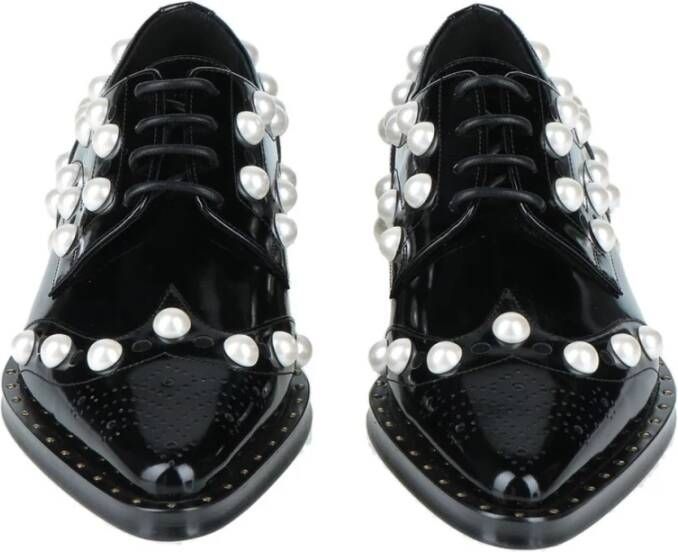 Dolce & Gabbana Witte Beaded Leren Platte Schoenen