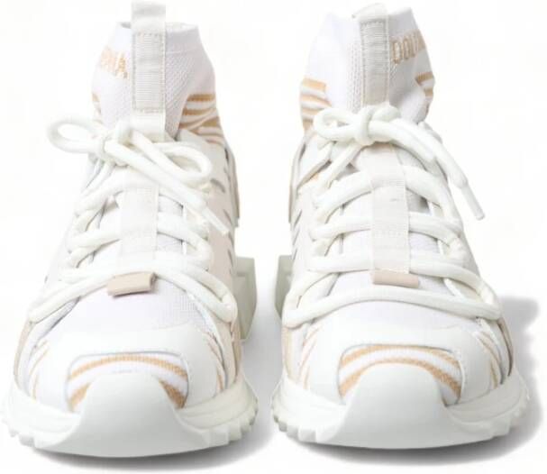 Dolce & Gabbana Witte en beige Slip-On Sneakers met Geribbelde Rubberen Zool White Dames