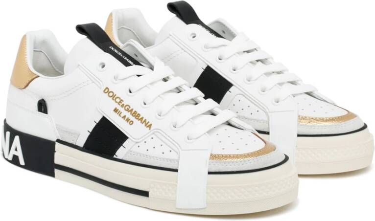 Dolce & Gabbana Witte en gouden leren Custom 2.Zero lage sneakers Wit Heren