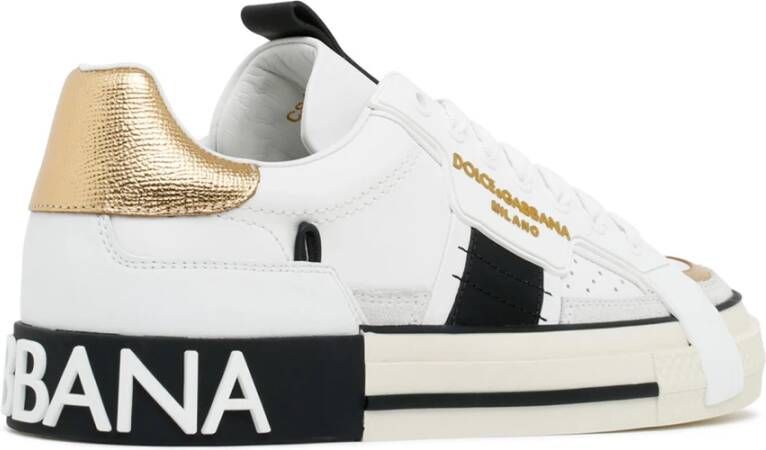 Dolce & Gabbana Witte en gouden leren Custom 2.Zero lage sneakers Wit Heren