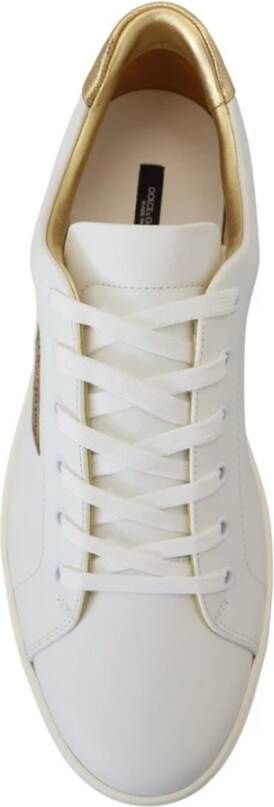 Dolce & Gabbana Witte en Gouden Leren Lage Sneakers Wit Heren