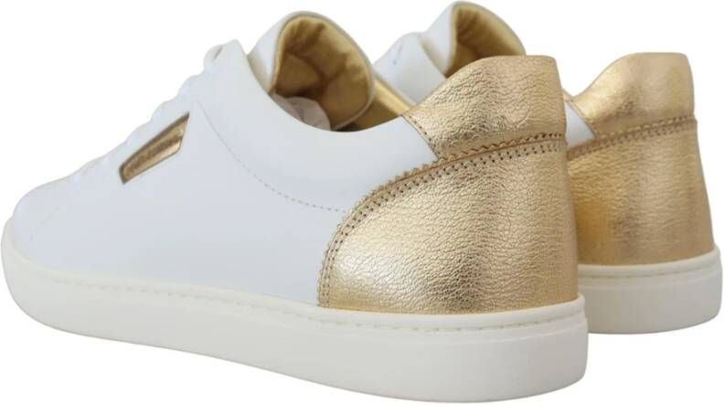 Dolce & Gabbana Witte en Gouden Leren Lage Sneakers Wit Heren