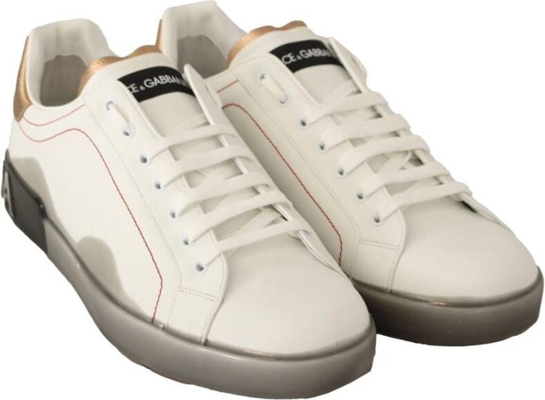 Dolce & Gabbana Witte en Gouden Leren Sneakers White Heren