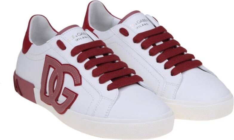 Dolce & Gabbana Witte en Rode Lage Kalfsleren Sneakers White Heren