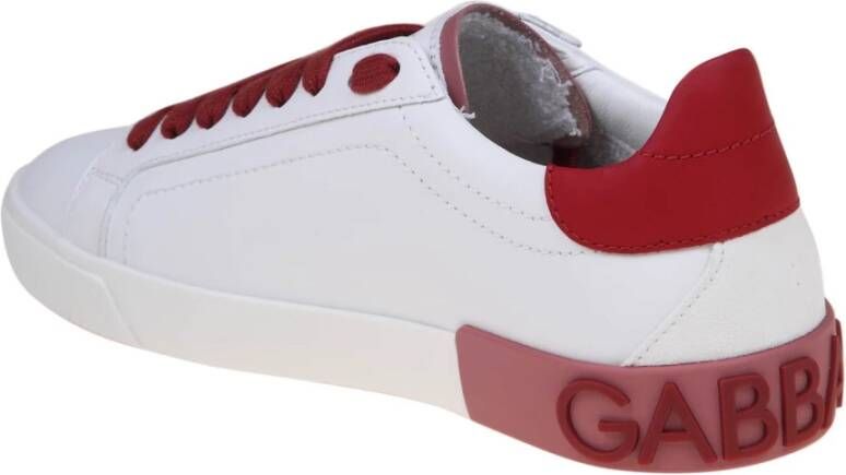 Dolce & Gabbana Witte en Rode Lage Kalfsleren Sneakers White Heren