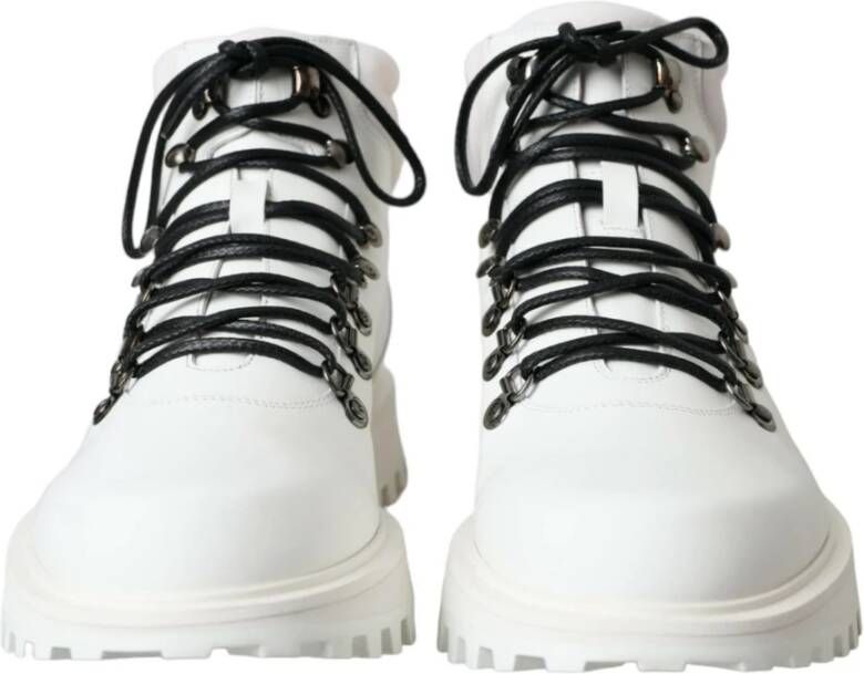Dolce & Gabbana Witte Enkellaarzen met Logo Details White Heren