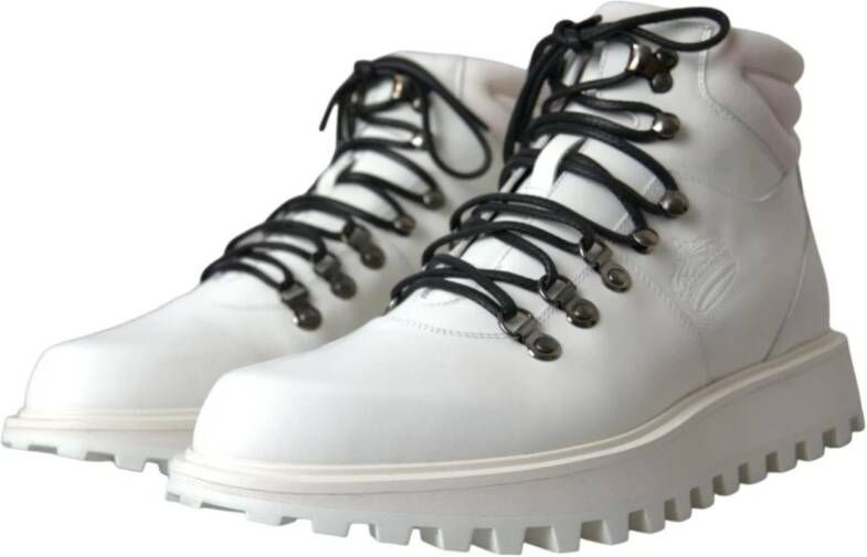 Dolce & Gabbana Witte Enkellaarzen met Logo Details White Heren