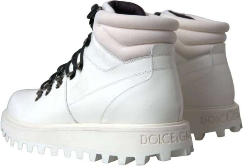 Dolce & Gabbana Witte Enkellaarzen met Logo Details White Heren