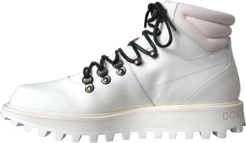 Dolce & Gabbana Witte Enkellaarzen met Logo Details White Heren