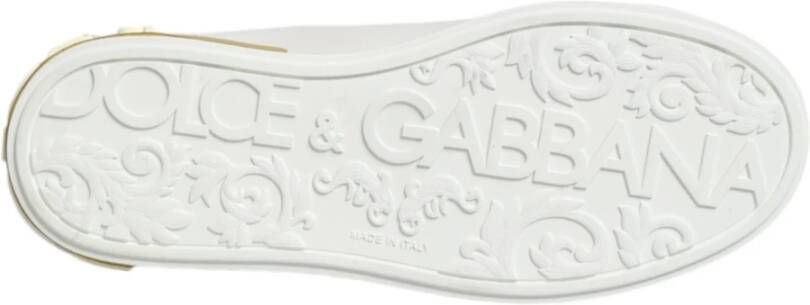 Dolce & Gabbana Witte Gele Leren Lage Sneakers