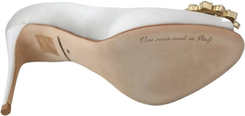 Dolce & Gabbana Witte Kristal Peep Toe Satijnen Pumps White Dames