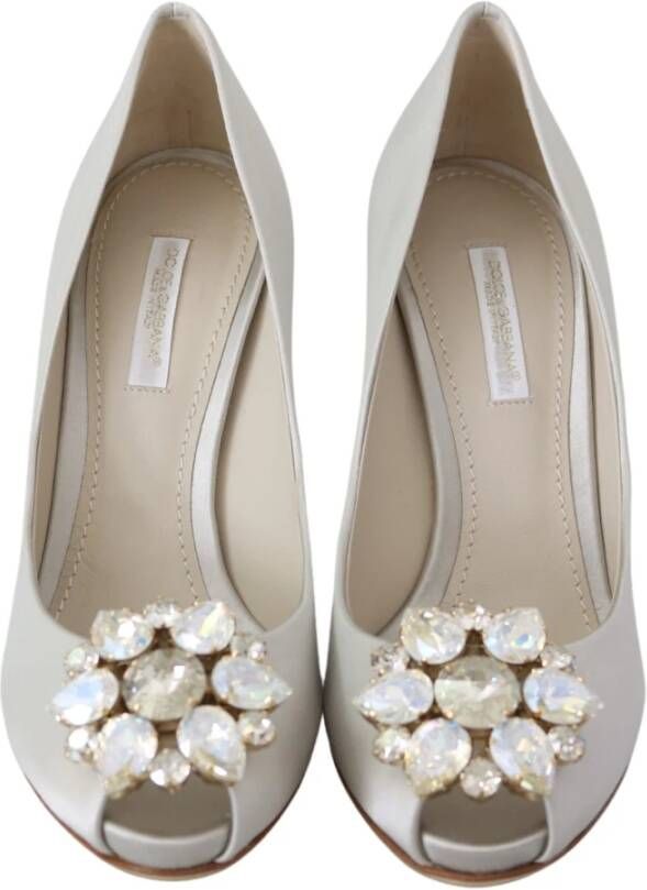 Dolce & Gabbana Witte kristallen Peep Toe Hakken Satijnen Pumps Schoenen Wit Dames