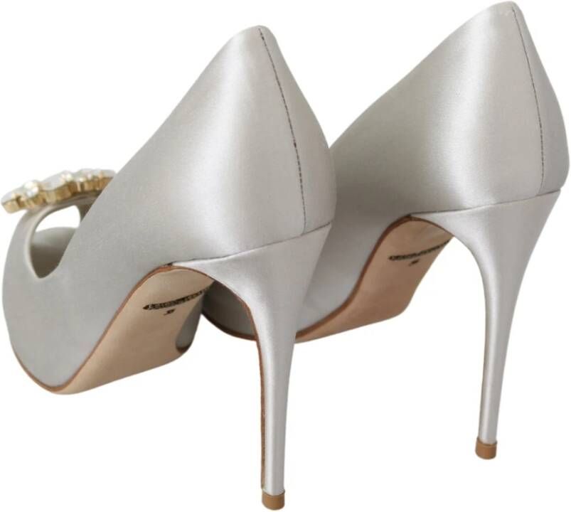 Dolce & Gabbana Witte kristallen Peep Toe Hakken Satijnen Pumps Schoenen Wit Dames