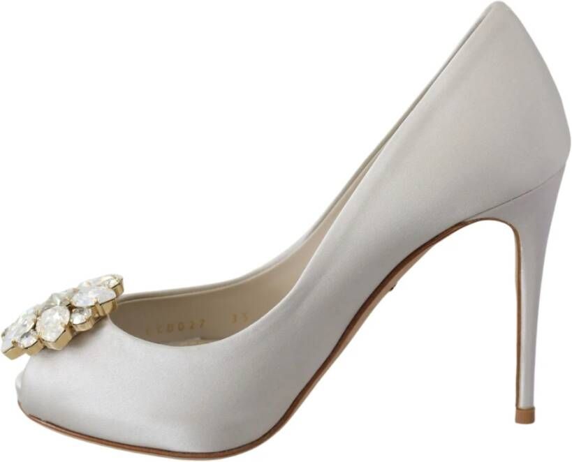 Dolce & Gabbana Witte kristallen Peep Toe Hakken Satijnen Pumps Schoenen Wit Dames