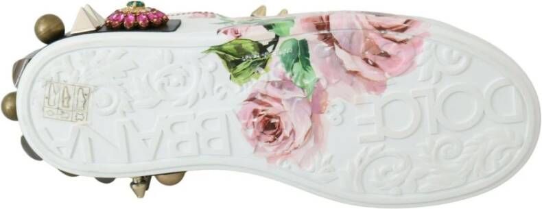 Dolce & Gabbana Witte Leren Bloemen Kristal Sneakers Multicolor Dames