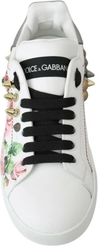 Dolce & Gabbana Witte Leren Bloemen Kristal Sneakers Multicolor Dames