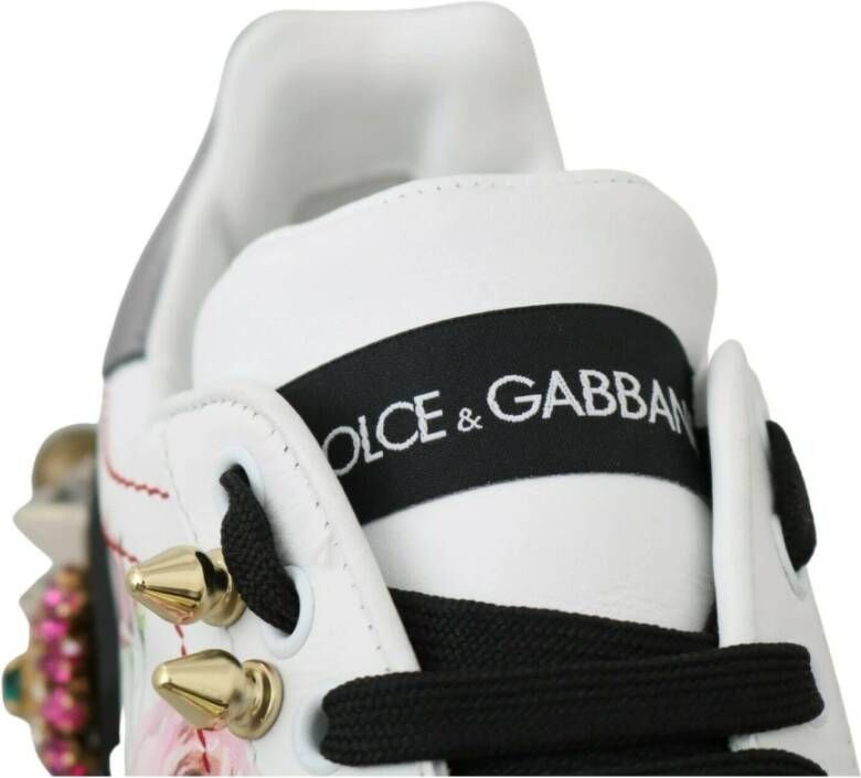 Dolce & Gabbana Witte Leren Bloemen Kristal Sneakers Multicolor Dames