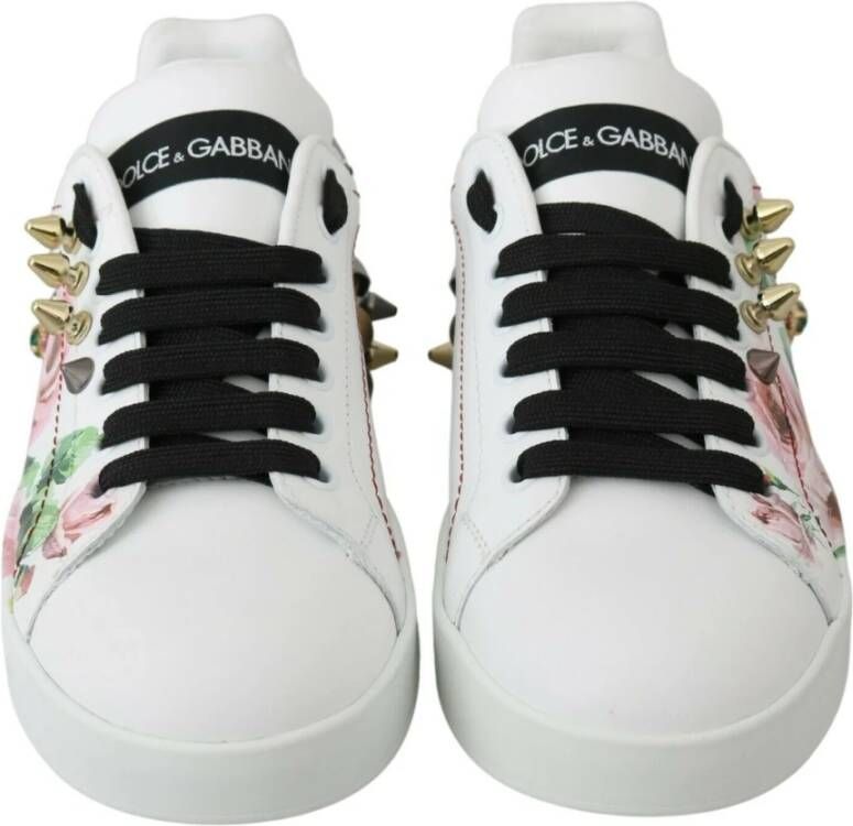 Dolce & Gabbana Witte Leren Bloemen Kristal Sneakers Multicolor Dames