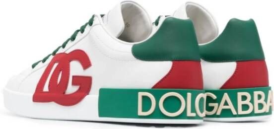 Dolce & Gabbana Witte leren lage sneakers met DG-patch Multicolor Heren