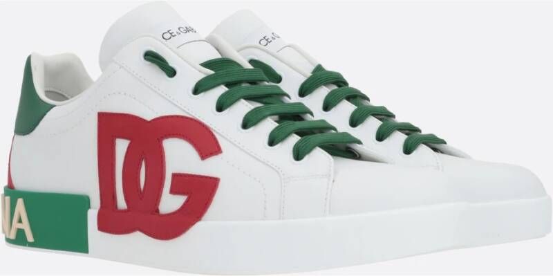 Dolce & Gabbana Witte leren lage sneakers met DG-patch Multicolor Heren