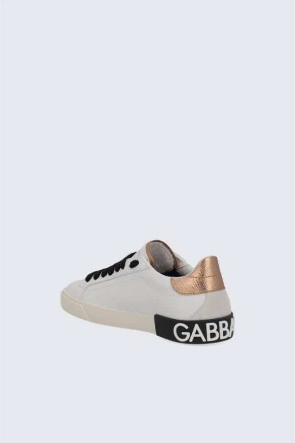 Dolce & Gabbana Witte Leren Lage Sneakers met Gouden Hak White Dames