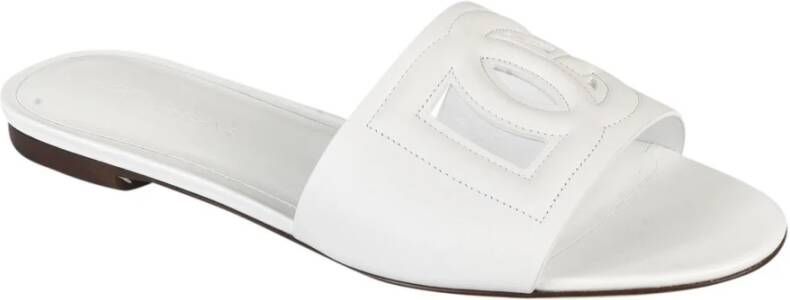 Dolce & Gabbana Witte Leren Logo Slides White Dames
