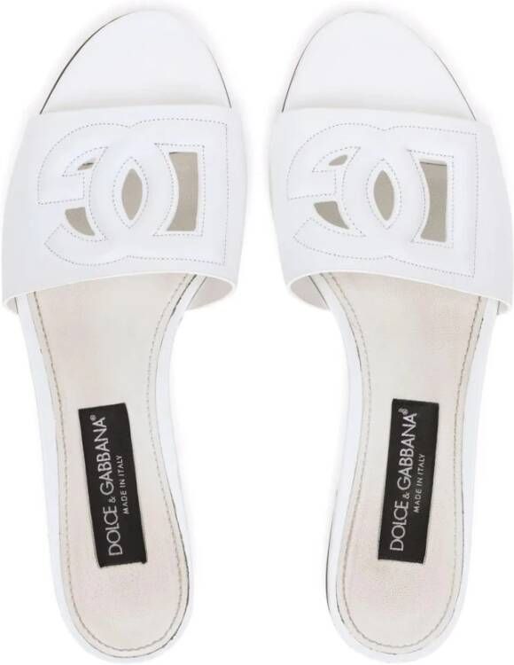 Dolce & Gabbana Witte Leren Logo Slides White Dames