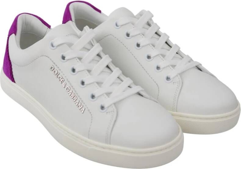 Dolce & Gabbana Witte Leren Sneakers met Paarse Details White Dames