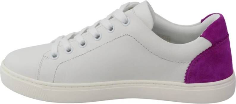 Dolce & Gabbana Witte Leren Sneakers met Paarse Details White Dames