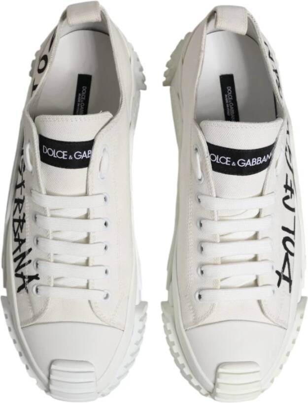 Dolce & Gabbana Witte Logo Graffiti Lage Top Sneakers