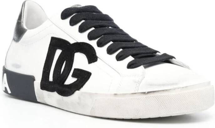 Dolce & Gabbana Witte Logo Leren Sneakers Wit Heren