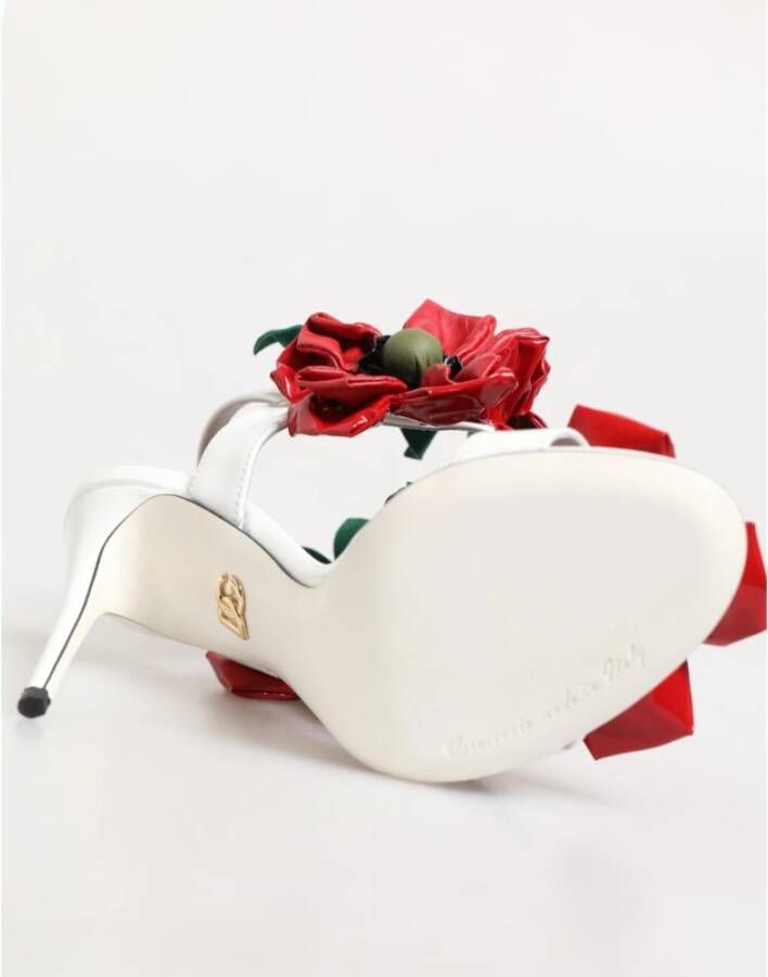 Dolce & Gabbana Witte Rode Bloemen Hakken Sandalen