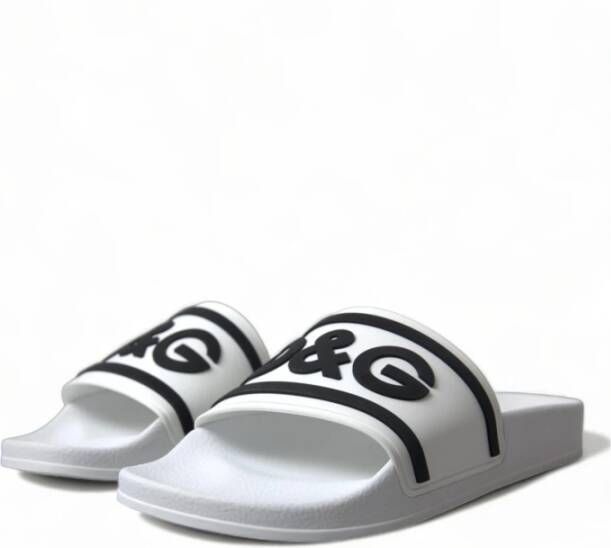 Dolce & Gabbana Witte Rubberen Slides met Logo Print White Heren