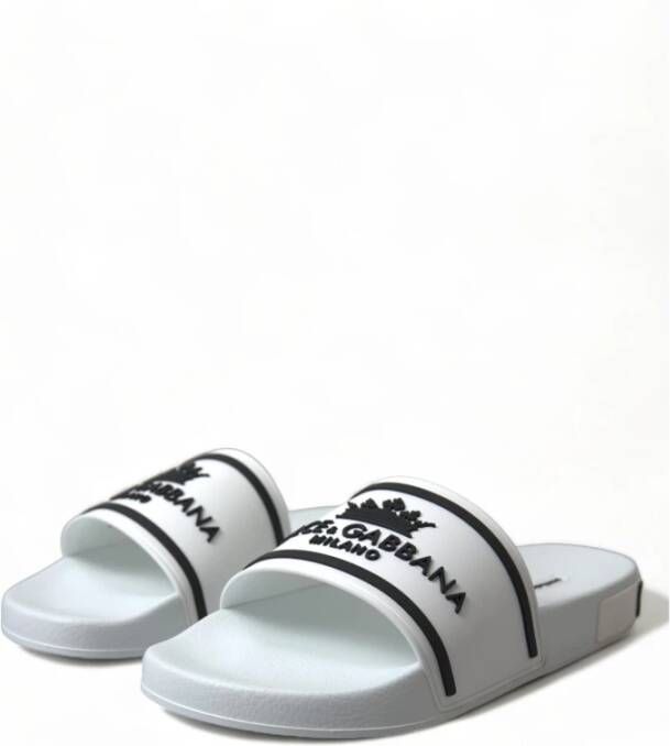 Dolce & Gabbana Witte Rubberen Slippers met Logo White Heren