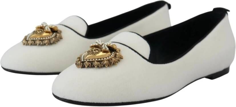 Dolce & Gabbana Witte Velvet Slip Ons Loafers Platte Schoenen White Dames
