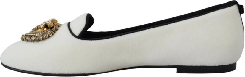 Dolce & Gabbana Witte Velvet Slip Ons Loafers Platte Schoenen White Dames