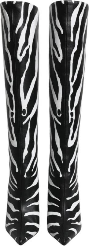 Dolce & Gabbana Zebra Print Hoge Hak Leren Laarzen Black Dames