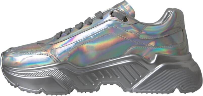 Dolce & Gabbana Zilveren Glanzende Leren Sneakers Schoenen Gray Dames