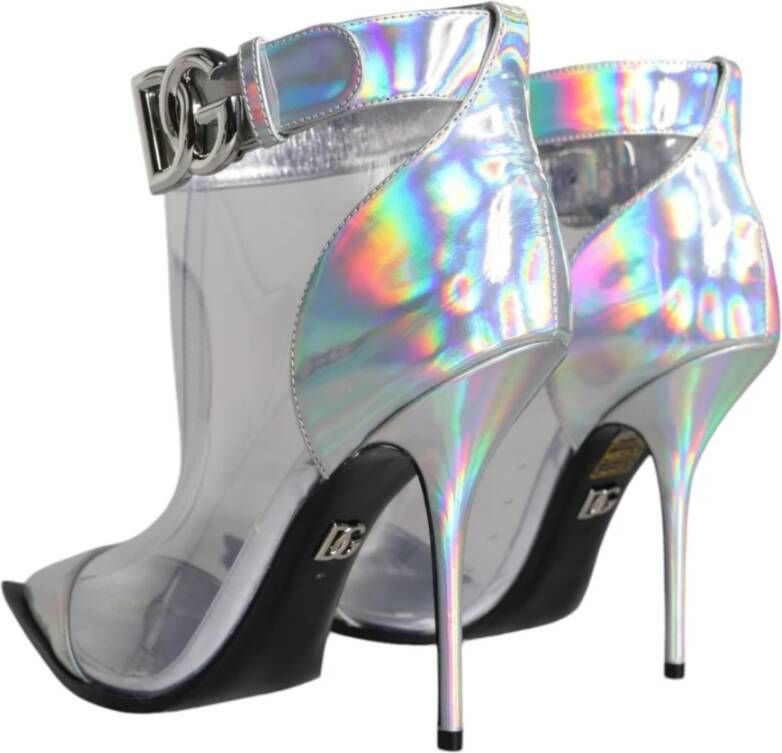 Dolce & Gabbana Zilveren Iridescent PVC Enkellaarzen met Gesp