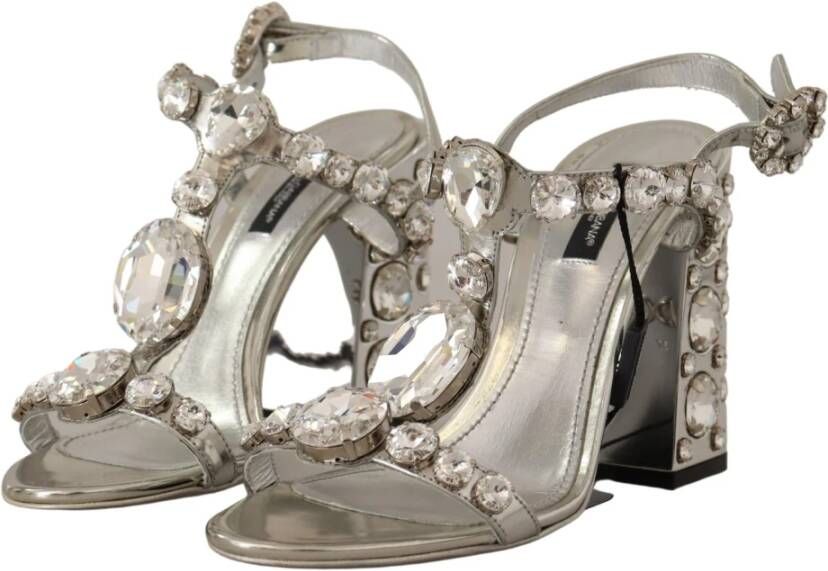 Dolce & Gabbana Zilveren Kristallen Band Hoge Hak Sandalen Grijs Dames