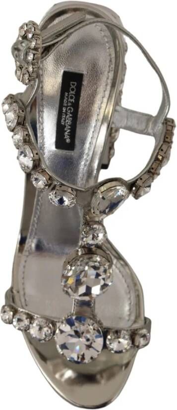 Dolce & Gabbana Zilveren Kristallen Band Hoge Hak Sandalen Grijs Dames