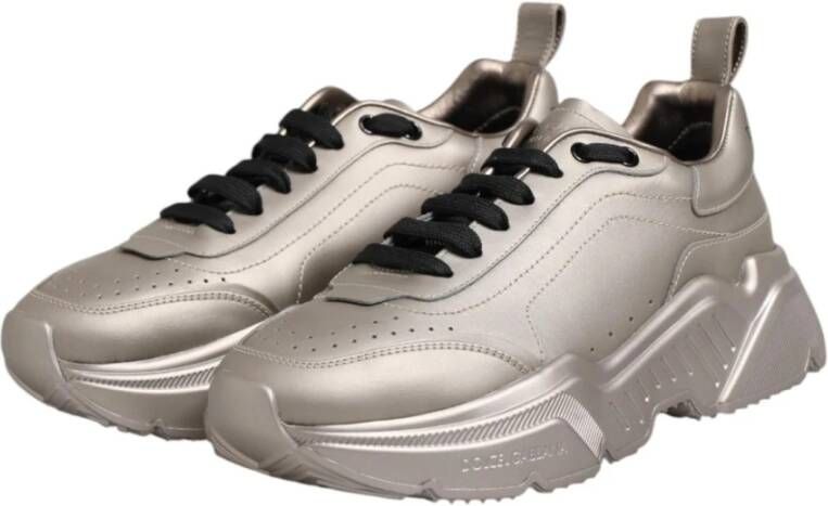 Dolce & Gabbana Zilveren Leren Sneakers met Rubberen Zool