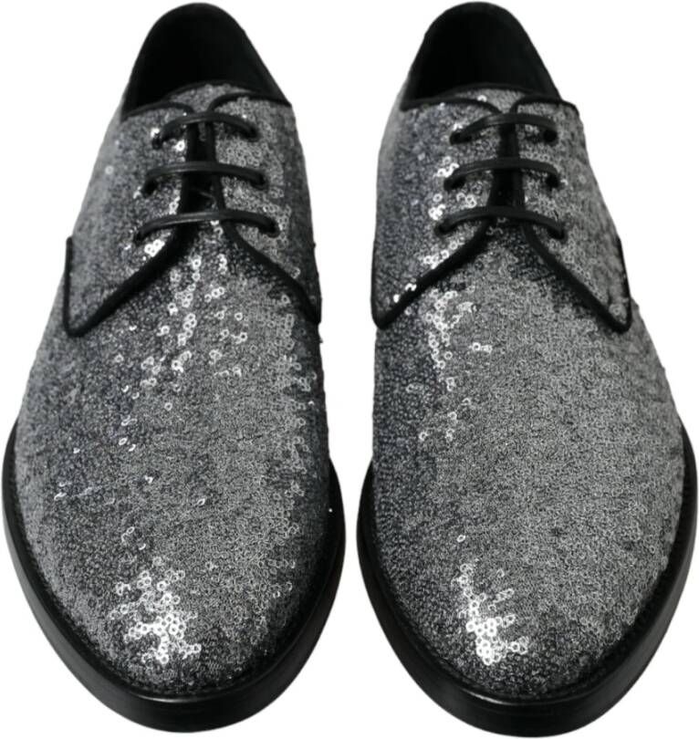 Dolce & Gabbana Zilveren Pailletten Veterschoenen Derby Gray Heren