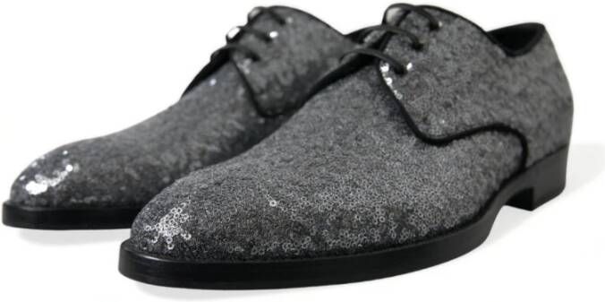 Dolce & Gabbana Zilveren Pailletten Veterschoenen Derby Gray Heren