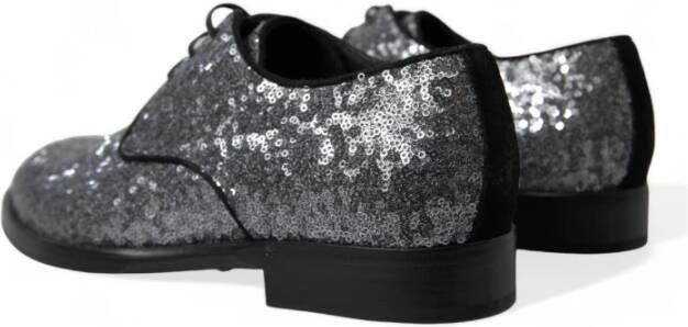 Dolce & Gabbana Zilveren Pailletten Veterschoenen Derby Gray Heren