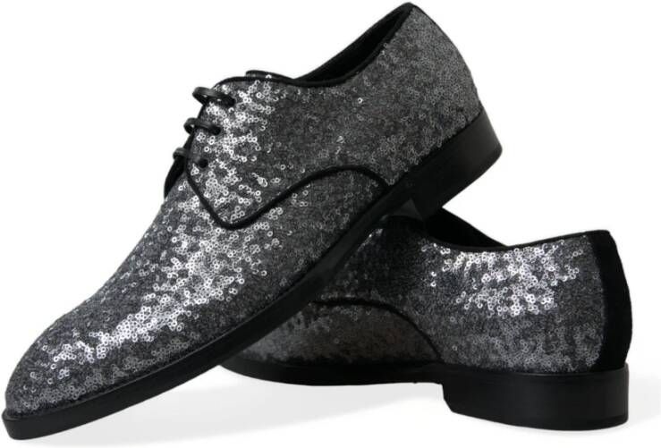 Dolce & Gabbana Zilveren Pailletten Veterschoenen Derby Gray Heren