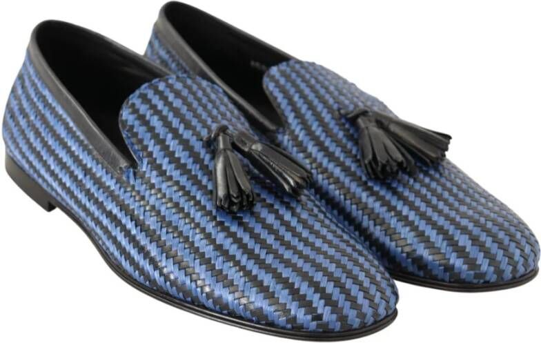 Dolce & Gabbana Zwart Blauw Geweven Leren Loafers Multicolor Heren