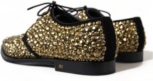 Dolce & Gabbana Zwart Goud Versierde Derby Jurkschoenen Yellow Heren