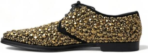 Dolce & Gabbana Zwart Goud Versierde Derby Jurkschoenen Yellow Heren