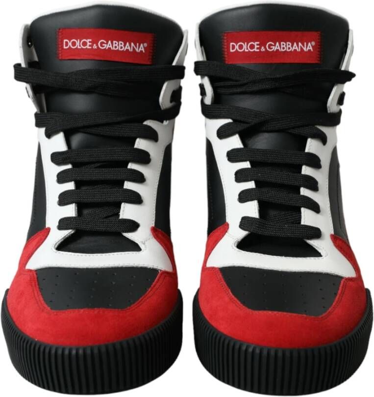 Dolce & Gabbana Zwart Rood Leren High Top Sneakers Black Heren